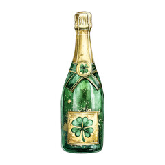 Watercolor green bottle with four-leaf clover, St. Patrick's Day vector
