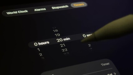 Setting up the timer on the tab screen's device to make 20 minutes timer as a reminder something