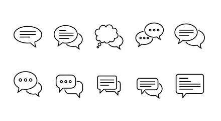 Communication and Chat Bubble Outline Icon Set with Speech and Thought Symbols