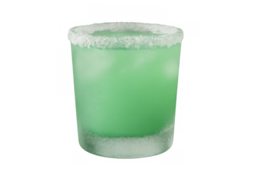 Green margarita cocktail with salt rim in a frost-covered glass, offering refreshment, isolated on transparent background
