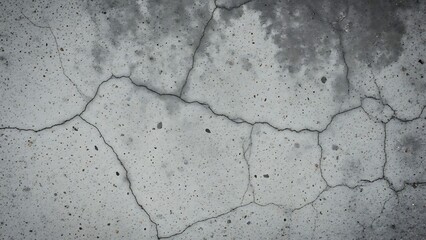 Obraz premium Close-up of concrete surface with extensive network of cracks and water stains, showcasing texture and wear