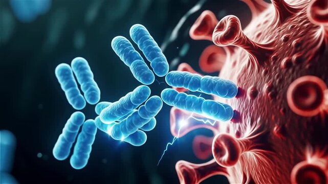 Antibodies Battling a Virus Illustration