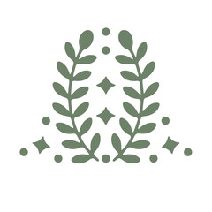 Illustration of symmetrical olive branches with small dots and diamond shapes on a white background