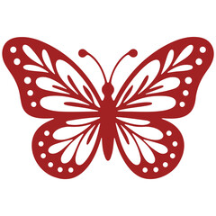 Illustration of a red butterfly with intricate wing patterns and circular cutouts on a white background