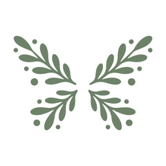Illustration of a symmetrical olive green foliage arrangement with dots on a white background image