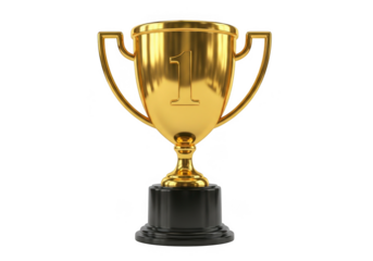 Golden trophy for first place winner isolated on transparent background for awards and recognition