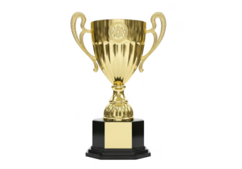 Golden trophy isolated on transparent background for award winning celebrations