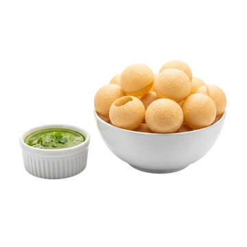 Authentic indian pani puri shells with savory chutney