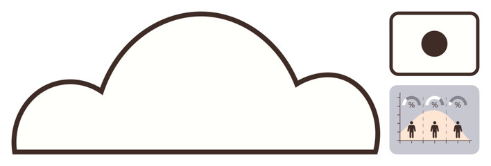 Cloud outline paired with chart and diagram, illustrating data storage, analysis, connectivity, and digital communication. Ideal for tech, networking, information, analytics innovation growth
