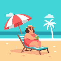 Flat Tropical Travel Illustration &ndash; Tourist Relaxing on Beach Chair

