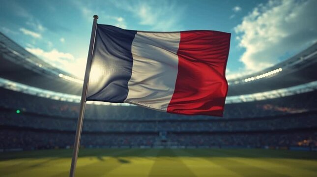 France Flag Waving at Soccer Stadium