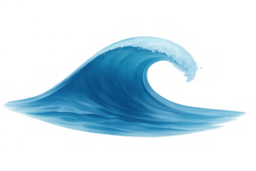 Crashing blue ocean wave with bubbling foam and splashing water, a powerful surfing ripple on a transparent backdrop