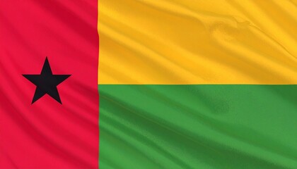 Flag of Guinea-Bissau with vertical red band and black star, plus horizontal yellow and green stripes.
