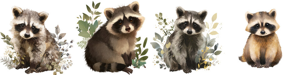 Charming Raccoon Collection with Soft Round Bodies in Forest Setting