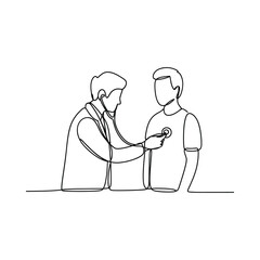 Doctor examining patient with stethoscope in continuous line art style