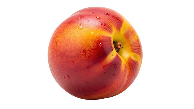 Close-up of a nectarine with reddish-orange skin and water droplets