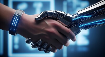 Robot handshake partnership technology artificial intelligence future collaboration innovation agreement deal