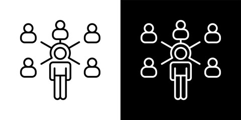 Networking icon set in outline black and white style vector illustration