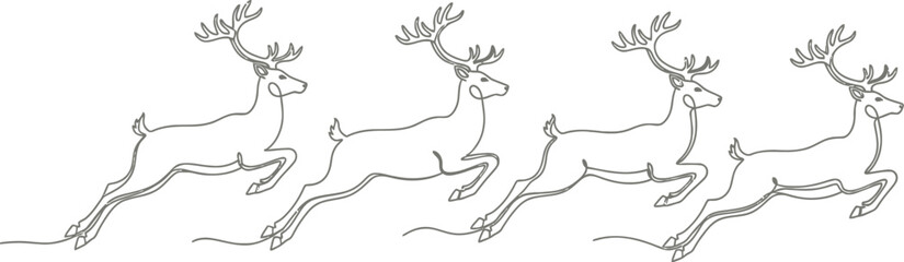 Fototapeta premium Four reindeer leaping in a continuous line drawing on a light cream background