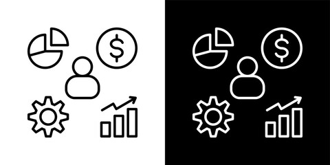 Money Management icon set in outline black and white style vector illustration