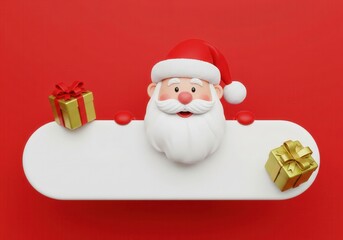 Christmas Banner With Gifts Boxes And Smiling Santa Character