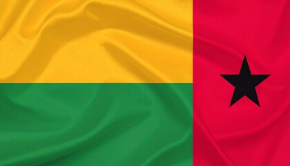 Flag of Guinea-Bissau with vertical red band and black star, plus horizontal yellow and green stripes.