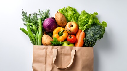 Fresh produce assortment in a brown paper bag healthy food options