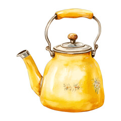 Watercolor Yellow Tea Kettle Vector Clipart Illustration
