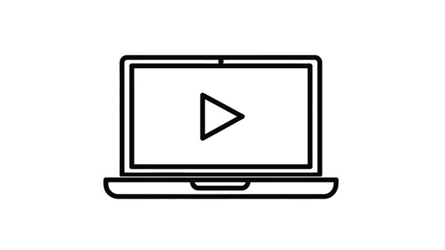 Simple line art icon of a laptop displaying a play button