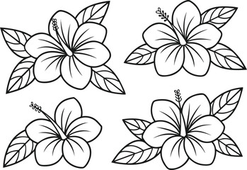 Hibiscus Flower Outline Set. Hibiscus Floral Line Art Collection. Tropical Hibiscus Flower Outline Pack. Hibiscus Bloom Outline Design. Floral Hibiscus Minimal Stroke Set. Hibiscus Flower Botanical