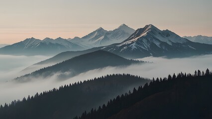 The mountains are covered in fog and low lying clouds as the.