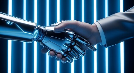 Robot handshake artificial intelligence technology future automation collaboration deal agreement