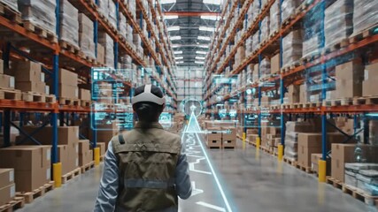VR worker in warehouse - Powered by Adobe