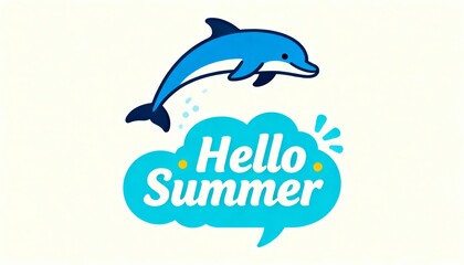 Obraz premium A playful dolphin leaps above a bright blue speech bubble that says 