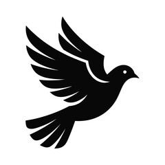 Silhouette of a dove in flight with wings spread