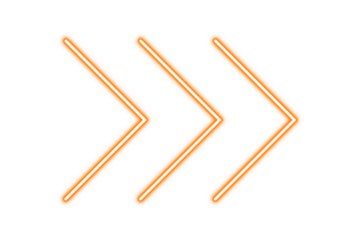 Neon Orange Triple Chevron Arrow Icon on Transparent Background
