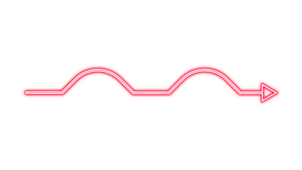 Neon Red Wavy Arrow Icon on Transparent Background