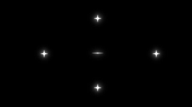 Twinkling stars animation. fast line glitter motion on black screen background, shimmering light camera stars, flat, vector, doodles style stars  .The effects or magical appearance 4k animation.