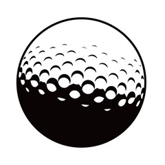 Monochromatic Vector Illustration of a Golf Ball with Dimples and High-Contrast Halftone Shading, Symbolizing Sport, Leisure, Success, and Competition
