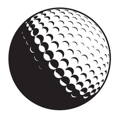 Monochromatic Vector Illustration of a Golf Ball with Dimples and High-Contrast Halftone Shading, Symbolizing Sport, Leisure, Success, and Competition