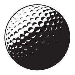 Monochromatic Vector Illustration of a Golf Ball with Dimples and High-Contrast Halftone Shading, Symbolizing Sport, Leisure, Success, and Competition