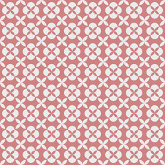 Seamless quatrefoil pattern in dusty rose and pale grey. Moroccan geometric flower tile wallpaper, vintage minimal elegant backdrop. Vector illustration.