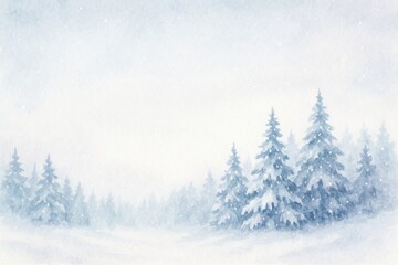 Naklejka premium Watercolor painting of a snowy winter forest with falling snowflakes