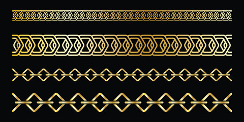 Chain brush set. Metal chain vector. isolated on black background.