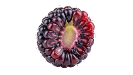 Cross-section of a vivid purple ear of corn, with a striking color contrast