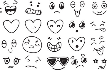 set of funny cartoon hearts