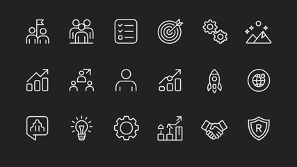 Business and Success Icon Set Leadership Strategy Growth Teamwork Vector