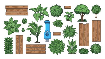 Fototapeta premium Set of 25 garden fence and plant icons vector