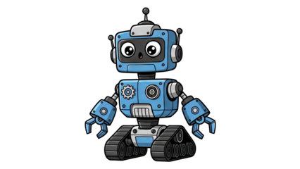 Cute Blue Robot Standing on White Background