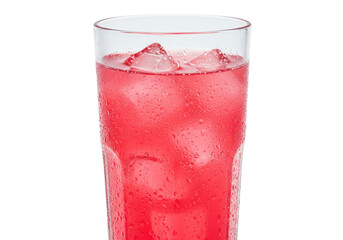 hyper-realistic macro shot of a tall highball glass with vibrant neon pink grapefruit soda, intensely fizzing, covered in thick condensation droplets, isolated on crisp white. concept for beverage